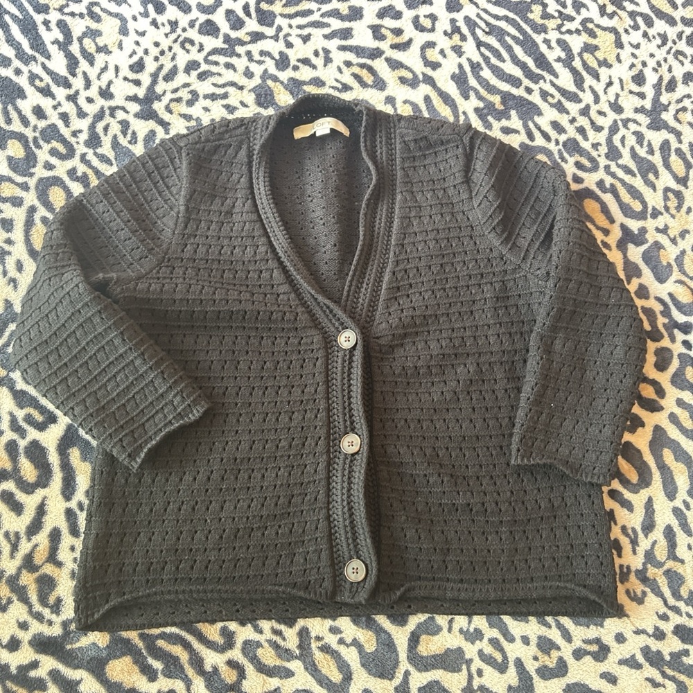 LOFT Black Crochet Button Cardigan